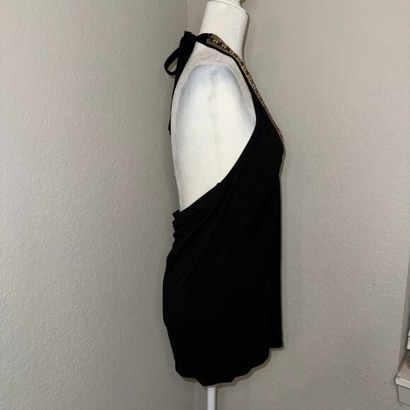 Vintage Y2K Beaded Halter Plunge Top Womens Large Strand Black Brown Boho Casual - Picture 2 of 5